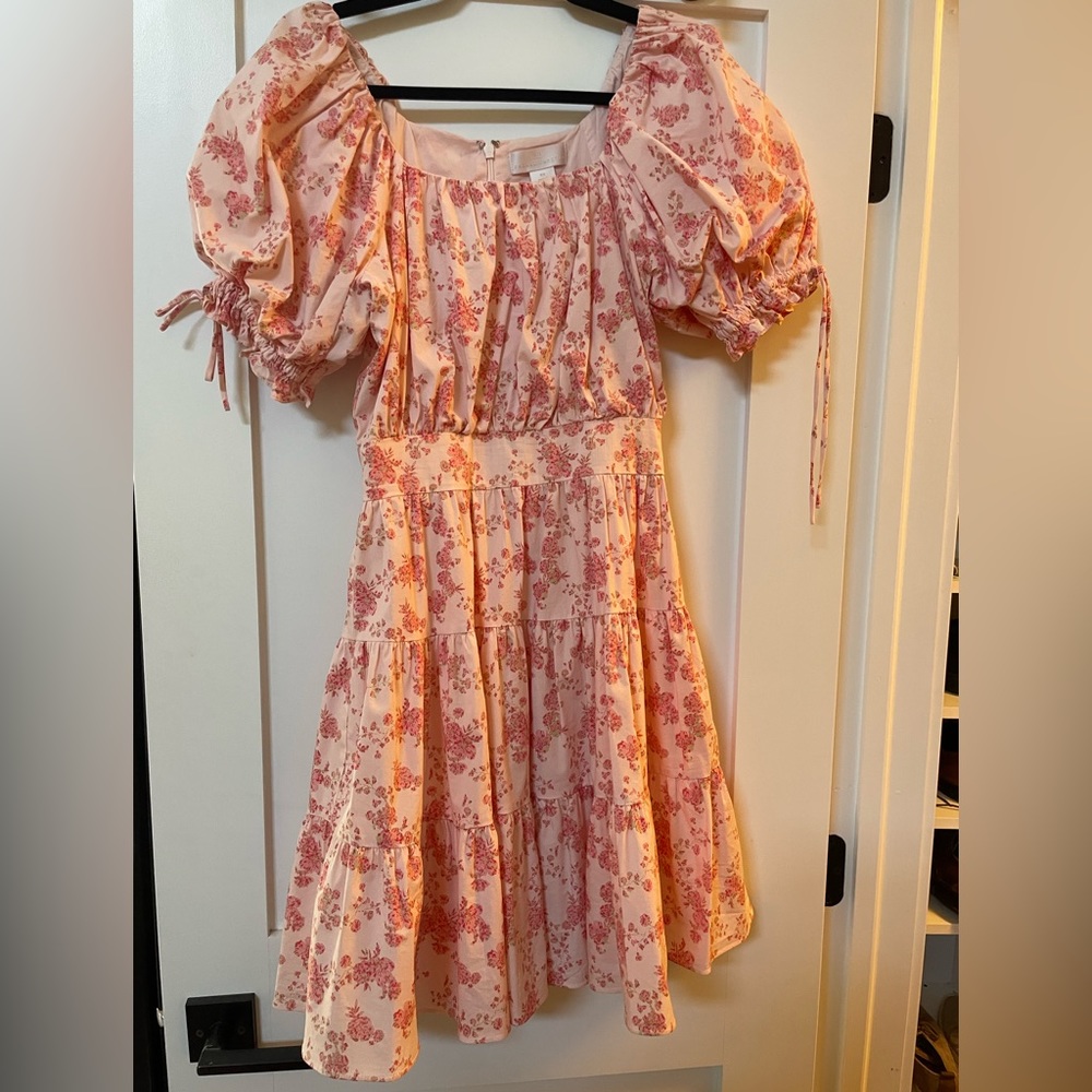 Rachel Parcell Pink Peach Poppy Vine Puff Sleeve Dress Size XS
